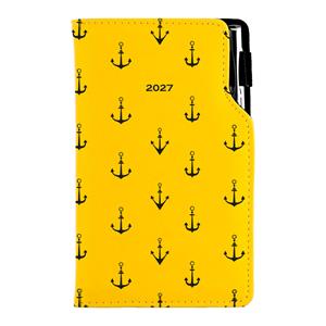 Kalendarz książkowy DESIGN tygodniowy kieszonkowy 2027 polski - żółty - marynarski- kotwice