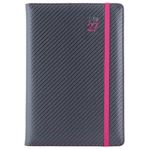 Kalendarz książkowy ELASTIC tygodniowy A5 2027 polski - grafit/magenta gumka