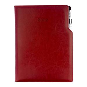 Kalendarz książkowy GEP z długopisem dzienny A4 2022 polski - bordowy