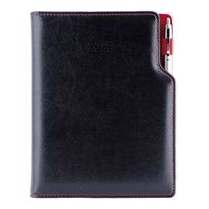 Kalendarz książkowy GEP z długopisem dzienny A4 2022 polski - czarny (czerwone wnętrze)