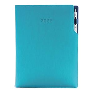 Kalendarz książkowy GEP z długopisem dzienny A4 2022 polski - turkusowy (niebieskie wnętrze)
