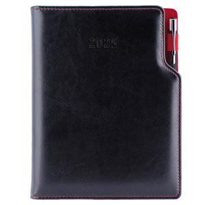 Kalendarz książkowy GEP z długopisem dzienny A5 2025 czeski - czarny (czerwone wnętrze)