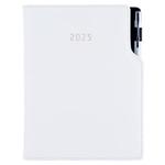 Kalendarz książkowy GEP z długopisem dzienny A5 2025 polski - biały (czarne szwy)