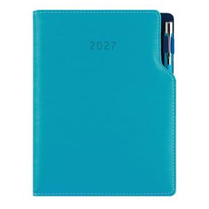 Kalendarz książkowy GEP z długopisem dzienny A5 2027 polski - turkusowy (niebieskie wnętrze)