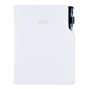 Kalendarz książkowy GEP z długopisem dzienny B6 2022 polski - biały (białe szwy)