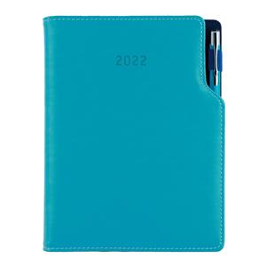 Kalendarz książkowy GEP z długopisem dzienny B6 2022 polski - turkusowy (niebieskie wnętrze)