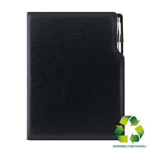 Kalendarz książkowy GEP z długopisem tygodniowy A4 2027 polski - czarny (czarne wnętrze) - skóra ekologiczna z recykling