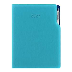 Kalendarz książkowy GEP z długopisem tygodniowy A4 2027 polski - turkusowy (niebieskie wnętrze)