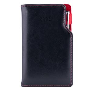 Kalendarz książkowy GEP z długopisem tygodniowy kieszonkowy 2023 polski - czarny (czerwone wnętrze)