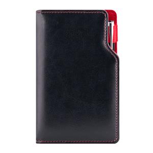 Kalendarz książkowy GEP z długopisem tygodniowy kieszonkowy 2027 polski - czarny (czerwone wnętrze)