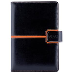 Kalendarz książkowy MAGNETIC dzienny A5 2027 polski - czarny/pomarańczowy