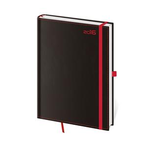 Kalendarz książkowy tygodniowy A5 Black Red 2016 z pętelką na długopis