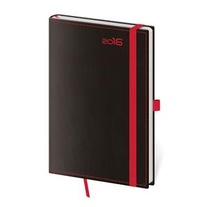 Kalendarz książkowy tygodniowy kieszonkowy z gumką Black Red 2016 z pętelką na długopis