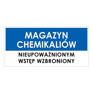 MAGAZYN CHEMIKALIÓW, niebieski - naklejka 190x90 mm