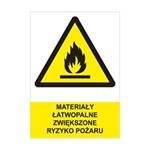 MATERIAŁY ŁATWOPALNE ZWIĘKSZONE RYZYKO POŻARU - znak BHP, płyta PVC A4, 0,5 mm