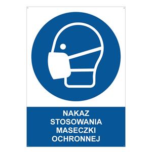 NAKAZ STOSOWANIA MASECZKI OCHRONNEJ - znak BHP z dziurkami, 2 mm płyta PVC A5