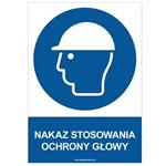 NAKAZ STOSOWANIA OCHRONY GŁOWY - znak BHP, płyta PVC A4, 2 mm