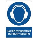 NAKAZ STOSOWANIA OCHRONY SŁUCHU - znak BHP z dziurkami, płyta PVC A4, 2 mm