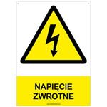 NAPIĘCIE ZWROTNE - znak BHP z dziurkami, płyta PVC A4, 2 mm