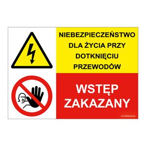 NIEBEZPIECZEŃSTWO DLA ŻYCIA PRZY... - WSTĘP ZAKAZNY!, ZNAK ŁĄCZONY, płyta PVC 2 mm, 297x210 mm