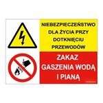 NIEBEZPIECZEŃSTWO DLA ŻYCIA PRZY... - ZAKAZ GASZENIA WODĄ I PIANĄ, ZNAK ŁĄCZONY, płyta PVC 2 mm, 210x148 mm