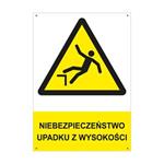 NIEBEZPIECZEŃSTWO UPADKU Z WYSOKOŚCI - znak BHP z dziurkami, płyta PVC A4, 2 mm