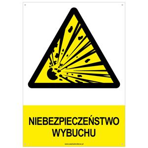 NIEBEZPIECZEŃSTWO WYBUCHU - znak BHP z dziurkami, płyta PVC A4, 2 mm