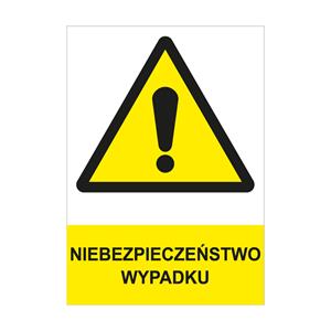 NIEBEZPIECZEŃSTWO WYPADKU - znak BHP, płyta PVC A4, 2 mm