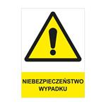 NIEBEZPIECZEŃSTWO WYPADKU - znak BHP, płyta PVC A4, 2 mm