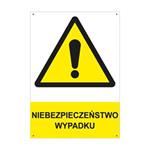 NIEBEZPIECZEŃSTWO WYPADKU - znak BHP z dziurkami, płyta PVC A4, 2 mm