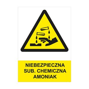NIEBEZPIECZNA SUB. CHEMICZNA - AMONIAK - znak BHP, płyta PVC A4, 0,5 mm