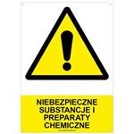 NIEBEZPIECZNE SUBSTANCJE I PREPARATY CHEMICZNE - znak BHP z dziurkami, płyta PVC A4, 2 mm