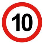 Ograniczenie prędkości pojazdu 10 km, znak BHP, 0,5 mm płyta PVC - okrąg 10 cm