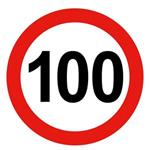 Ograniczenie prędkości pojazdu 100 km, znak BHP, 2 mm płyta PVC - okrąg 10 cm