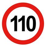 Ograniczenie prędkości pojazdu 110 km, znak BHP, 2 mm płyta PVC - okrąg 10 cm