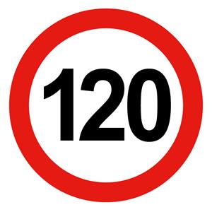 Ograniczenie prędkości pojazdu 120 km, znak BHP, 0,5 mm płyta PVC - okrąg 10 cm