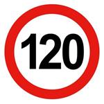 Ograniczenie prędkości pojazdu 120 km, znak BHP, 2 mm płyta PVC - okrąg 20 cm