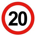Ograniczenie prędkości pojazdu 20 km, znak BHP, 0,5 mm płyta PVC - okrąg 10 cm