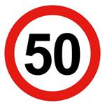 Ograniczenie prędkości pojazdu 50 km, znak BHP, 0,5 mm płyta PVC - okrąg 10 cm