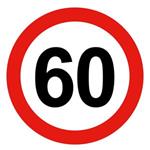 Ograniczenie prędkości pojazdu 60 km, znak BHP, 0,5 mm płyta PVC - okrąg 15 cm