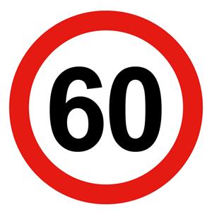 Ograniczenie prędkości pojazdu 60 km, znak BHP, 0,5 mm płyta PVC - okrąg 20 cm