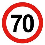 Ograniczenie prędkości pojazdu 70 km, znak BHP, 2 mm płyta PVC - okrąg 20 cm