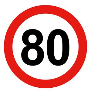 Ograniczenie prędkości pojazdu 80 km, znak BHP, 0,5 mm płyta PVC - okrąg 10 cm