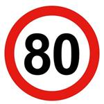 Ograniczenie prędkości pojazdu 80 km, znak BHP, 2 mm płyta PVC - okrąg 10 cm