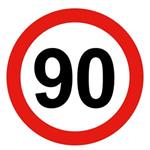 Ograniczenie prędkości pojazdu 90 km, znak BHP, naklejka - okrąg 10 cm
