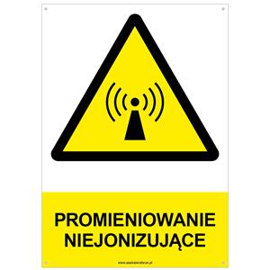 PROMIENIOWANIE NIEJONIZUJĄCE - znak BHP z dziurkami, płyta PVC A4, 2 mm