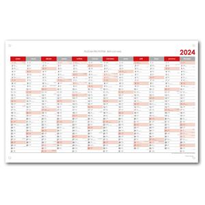 Ścienna mapa planer 2024 CZ z oczkami na zawieszenie - 63 x 100 cm - czerwony