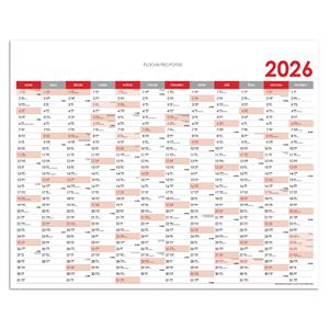 Ścienna mapa planer 2026 CZ - 124 x 100 cm - czerwony