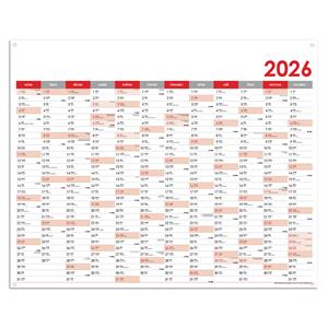 Ścienna mapa planer 2026 CZ z oczkami na zawieszenie - 124 x 100 cm - czerwony