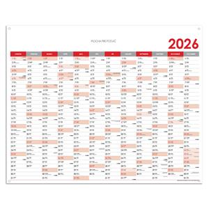 Ścienna mapa planer 2026 SK z oczkami na zawieszenie - 124 x 100 cm - czerwony